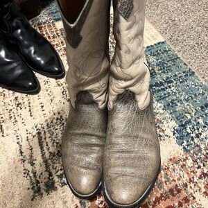 Nocona Two-Tone Leather Cowboy Boots - Gray and Cream